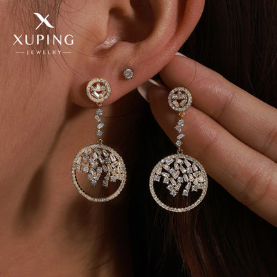 1 Pair Elegant Luxurious Round Plating Copper Artificial Gemstones 18K Gold Plated Drop Earrings