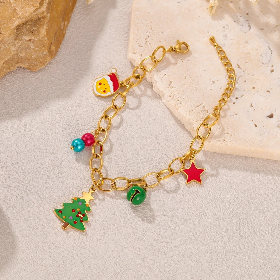 Simple Style Christmas Tree Santa Claus Christmas Socks 304 Stainless Steel cable chain Bracelets In Bulk