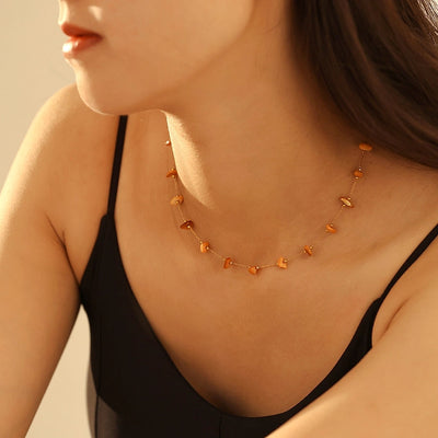 Style New Orange Natural Stone Necklace Bracelet Stainless Steel Clavicle Chain Fashion Personalized Jewelry Suit