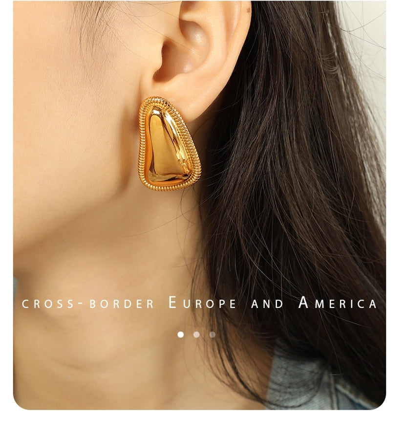 1 Pair IG Style Retro French Style Geometric Polishing Plating 304 Stainless Steel 18K Gold Plated Ear Studs