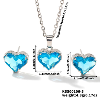 Copper Rhodium Plated Inlay Heart Shape Glass Jewelry Set