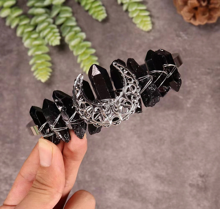 women's ethnic style geometric moon crystal handmade crown