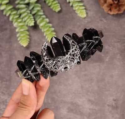 women's ethnic style geometric moon crystal handmade crown