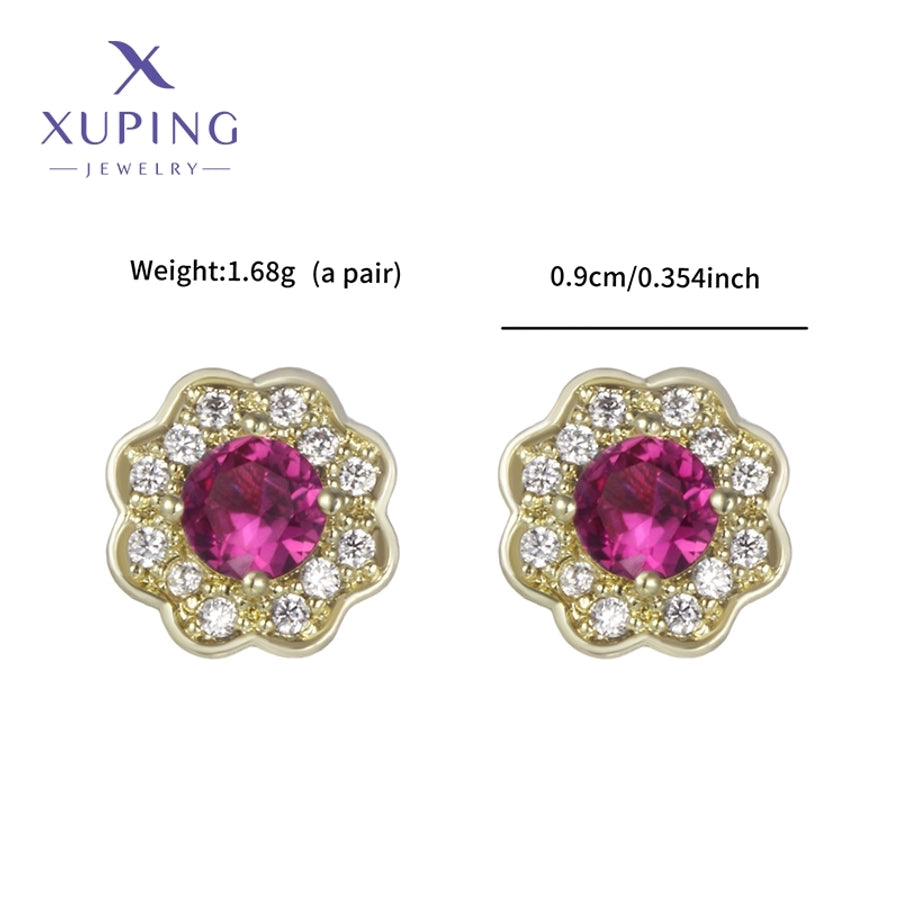 1 Pair XUPING Sweet Simple Style Flower Plating Copper Artificial Gemstones 18K Gold Plated Ear Studs
