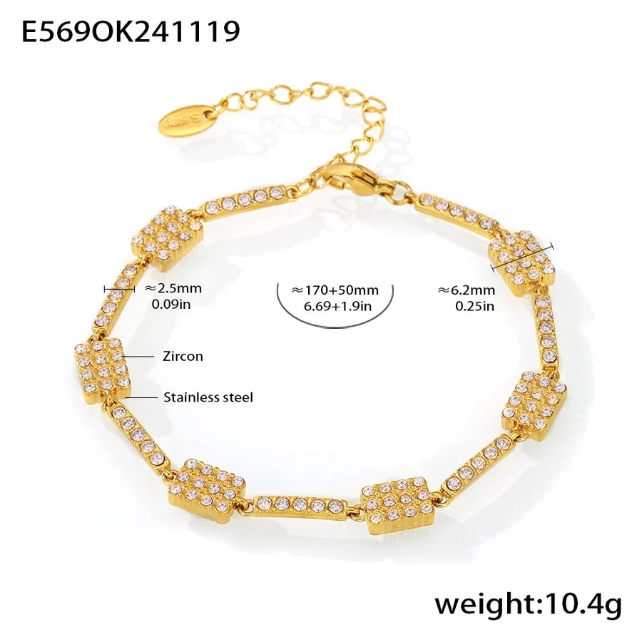Elegant Rectangle 304 Stainless Steel 18K Gold Plated Zircon  Bracelets In Bulk