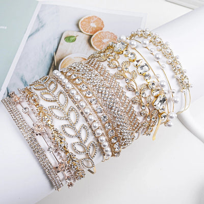 women's simple style waves flower bow knot metal inlay pearl zircon hair band