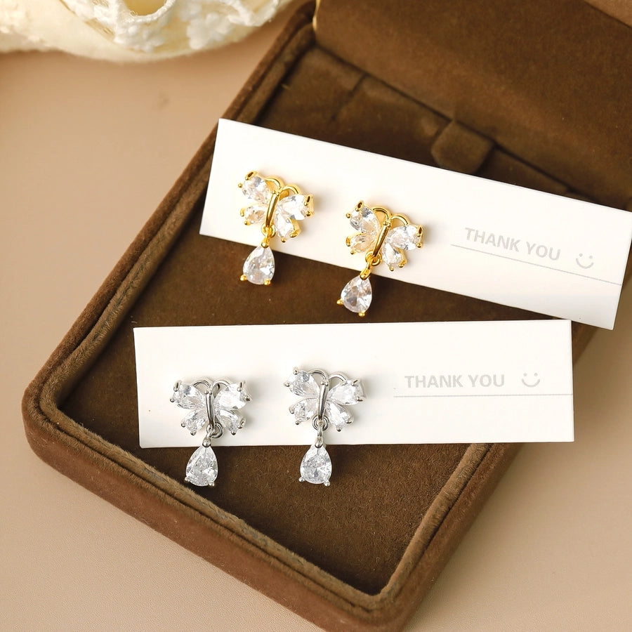 1 Pair Sweet Commute Shiny Water Droplets Inlay Copper Zircon 18K Gold Plated White Gold Plated Ear Studs