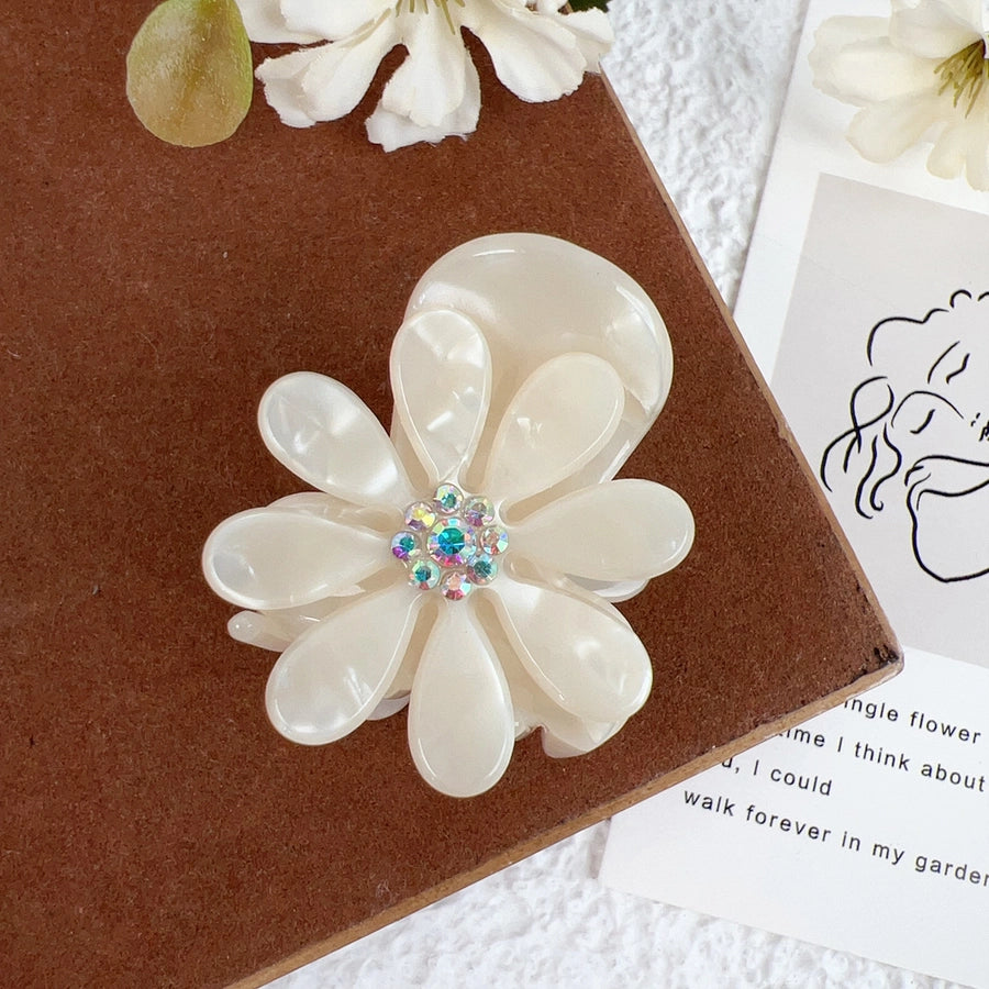 Women's Sweet Flower Acetic acid sheets Inlay Rhinestones Hair Claws