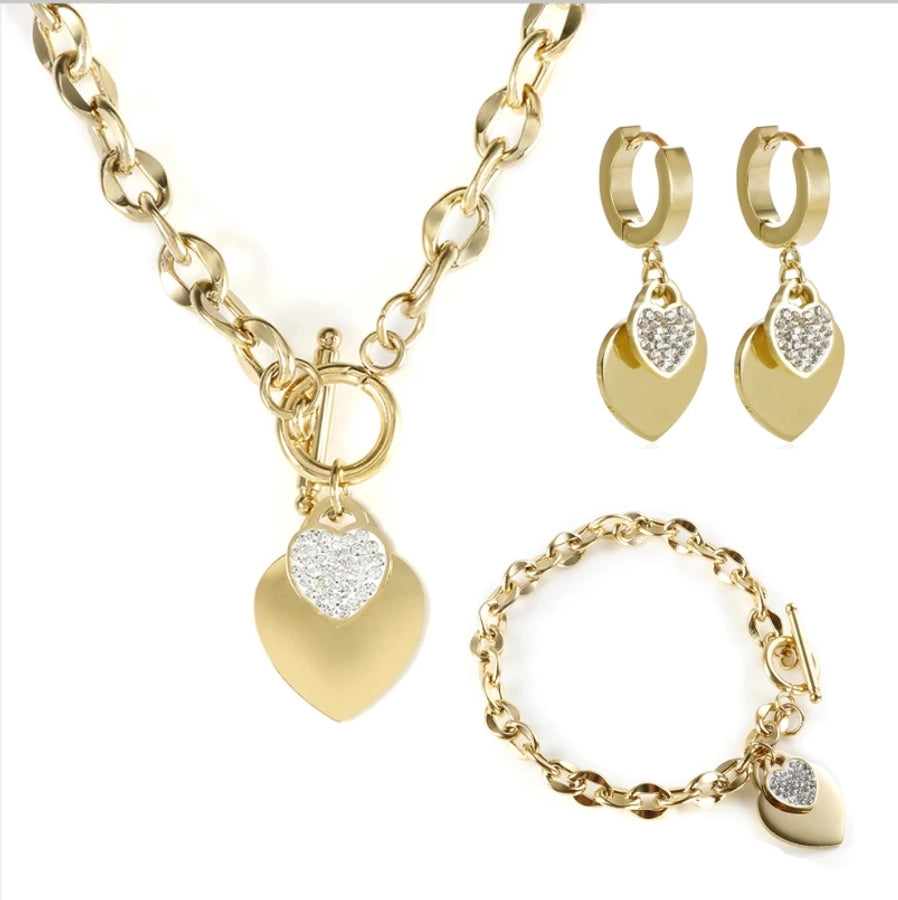 Jewelry Elegant Simple Style Heart Shape 304 Stainless Steel Plating Bracelets Earrings Necklace