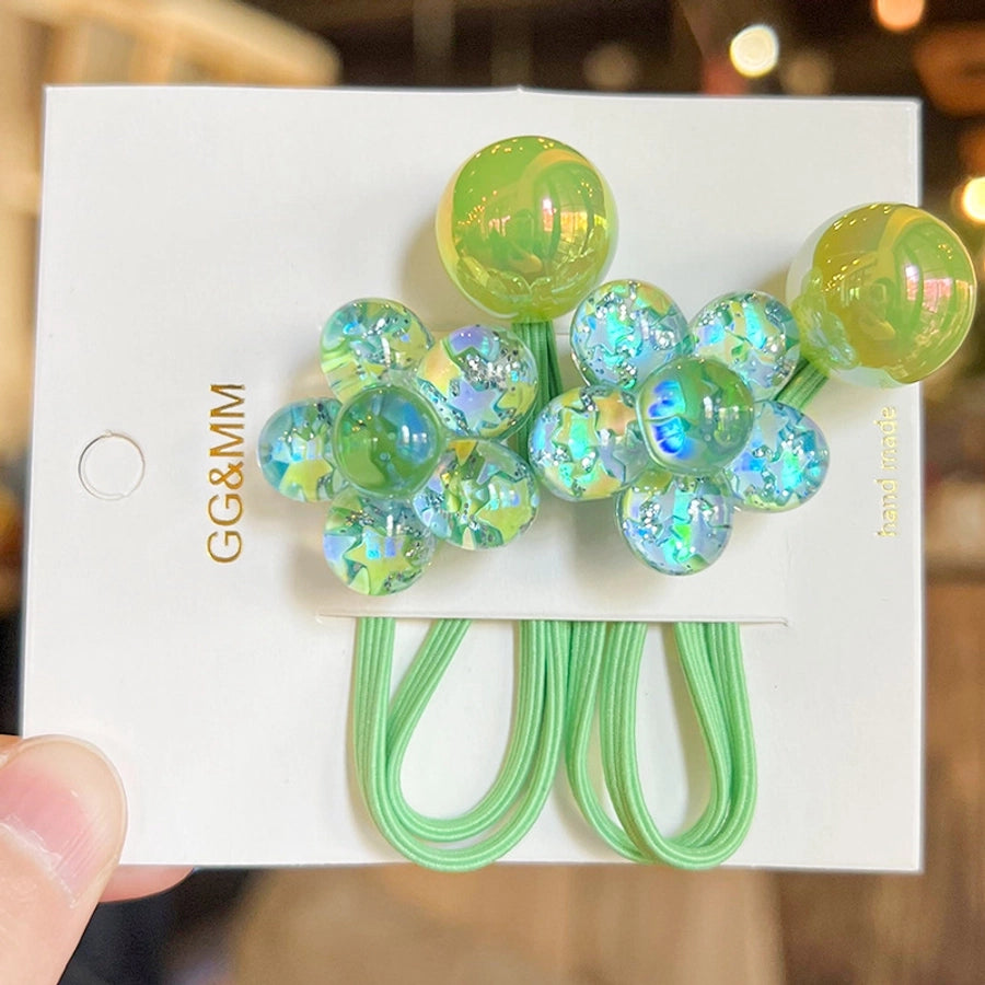 Korean style hair accessories new style onion pink five-petal flower jelly beads winding rubber band girls' hair rope hair band Braid hair rope headdress