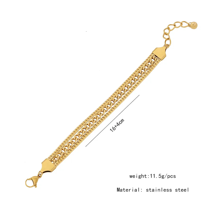 Wholesale Jewelry Solid Color Commute Geometric Stainless Steel Rhinestones 18K Gold Plated Layered Plating Inlay Bracelets