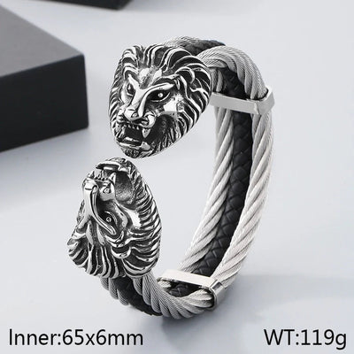 Business Lion's head Wolf Head Skull 304 Stainless Steel 18K Gold Plated Men's Bangle