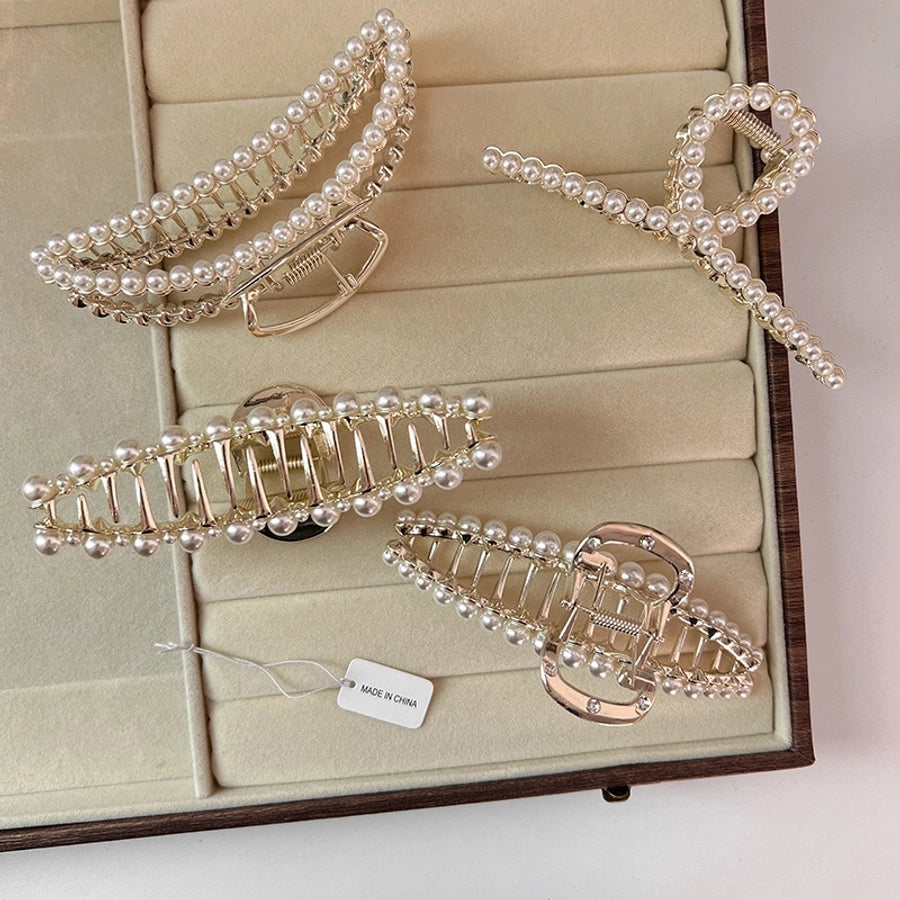 elegant geometric alloy inlay artificial pearls hair claws
