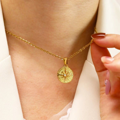 Jewelry Simple Style Round 304 Stainless Steel Rhinestones 18K Gold Plated Plating Inlay Pendant Necklace