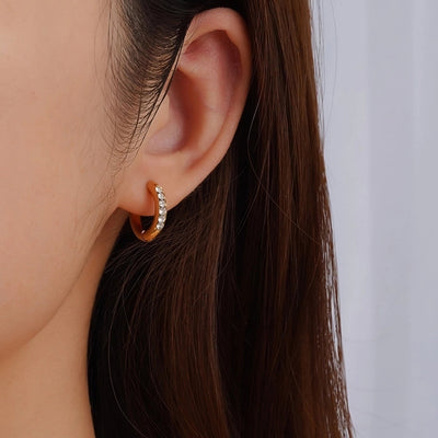 1 Pair Simple Style Solid Color Plating Inlay 304 Stainless Steel Zircon 18K Gold Plated Earrings