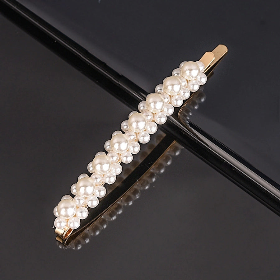 simple style geometric bow knot imitation pearl alloy plastic hair clip 1 piece
