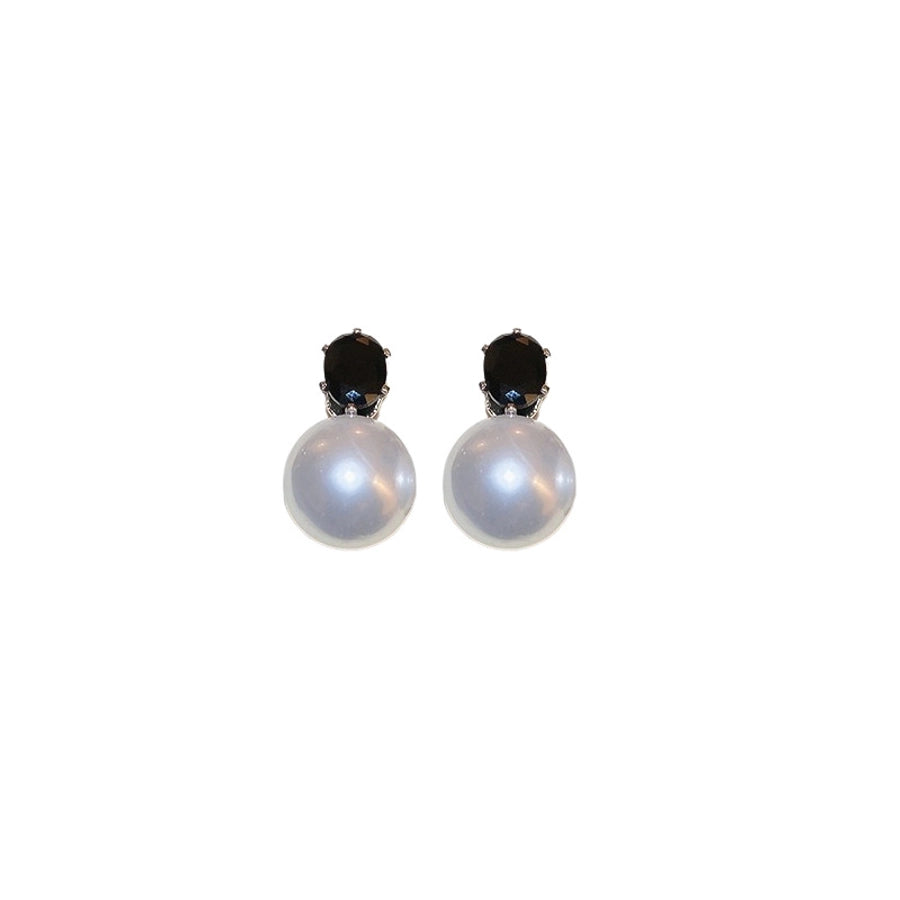 1 Pair Casual Simple Style Streetwear Geometric Inlay Copper Imitation Pearl Zircon Drop Earrings