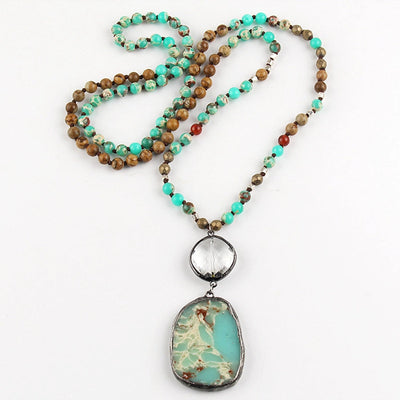 Bohemian Geometric natural stone Beaded Chain Pendant Necklace In Bulk