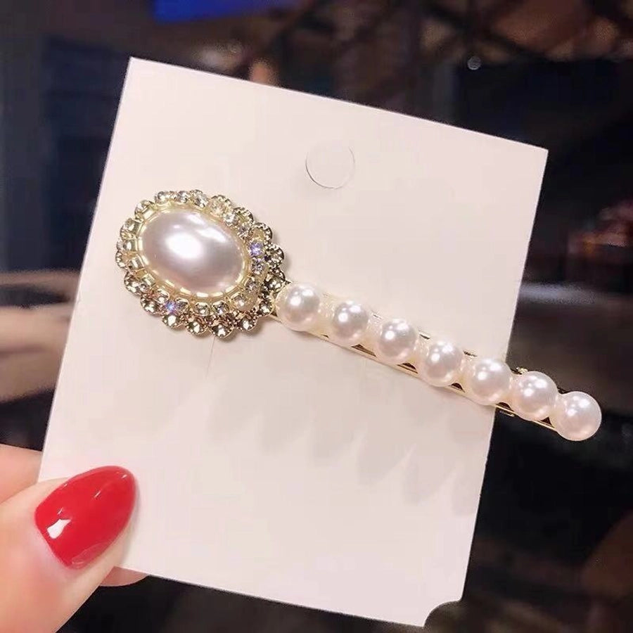 fashion leaf moon bow knot imitation pearl alloy rhinestone hair clip 1 piece