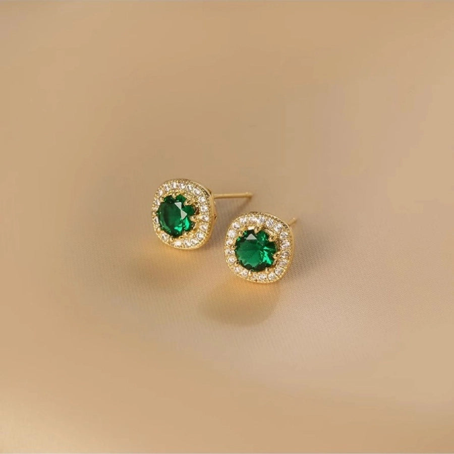 Ju Jingyi  Emerald Ear Stud Women's Advanced Design Sense Ear Clip Earrings  Sterling Silver Ear Accessories Anti-allergic Moisture