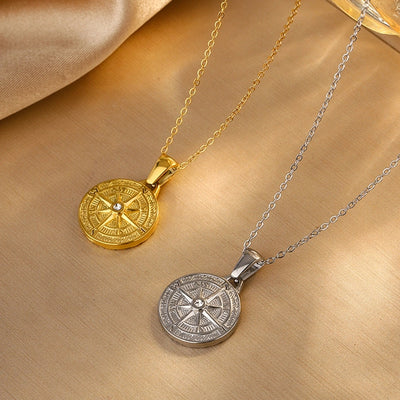 Jewelry Simple Style Round 304 Stainless Steel Rhinestones 18K Gold Plated Plating Inlay Pendant Necklace