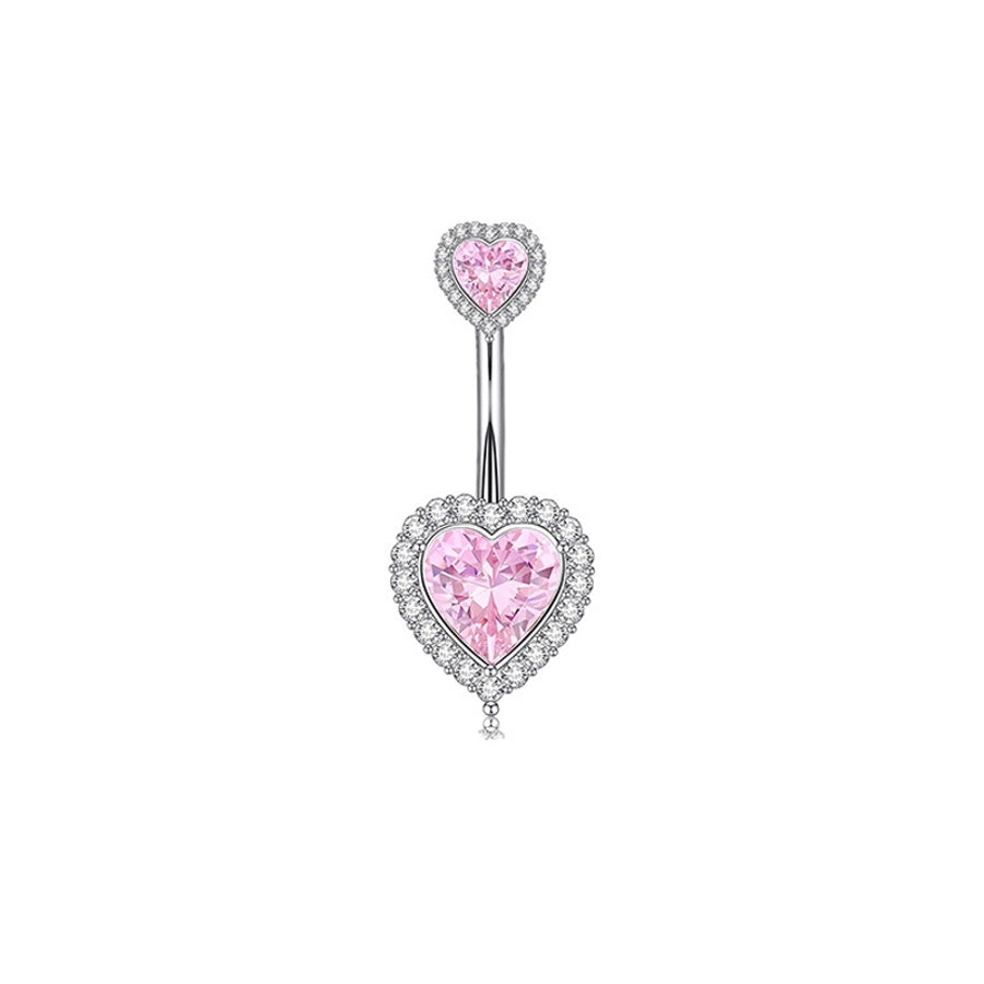 1 Piece 1 Set Belly Rings Hip-Hop Shiny Heart Shape 316L Stainless Steel  Copper Inlay Zircon Belly Rings