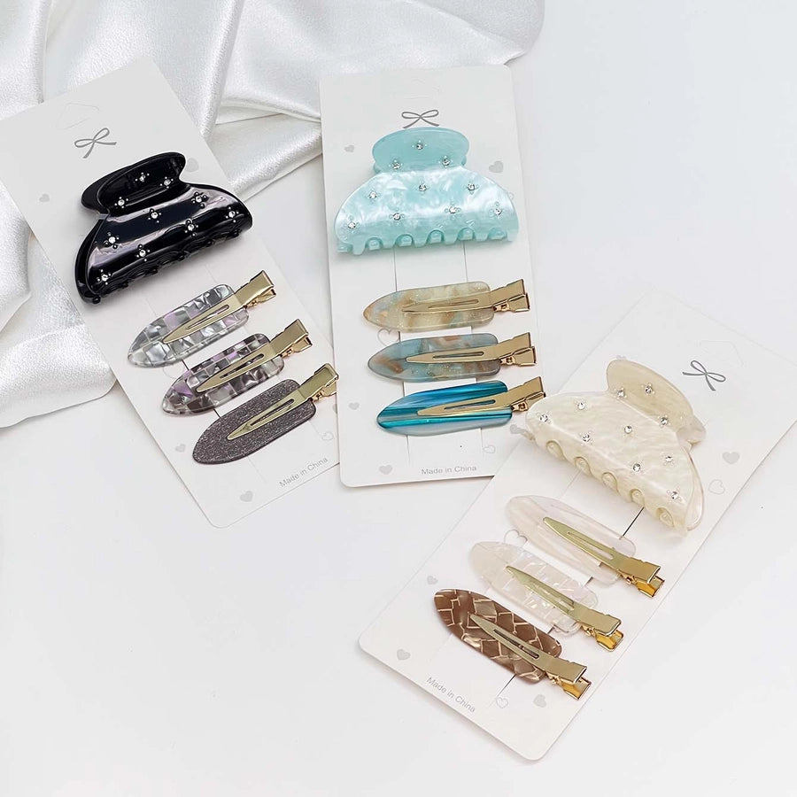 4-Piece Set High Quality Acetate with Diamond Advanced Grip Thin and Glittering Seamless Bang Clip Female Daily