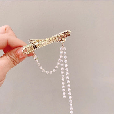 simple style color block imitation pearl alloy inlay rhinestones hair clip