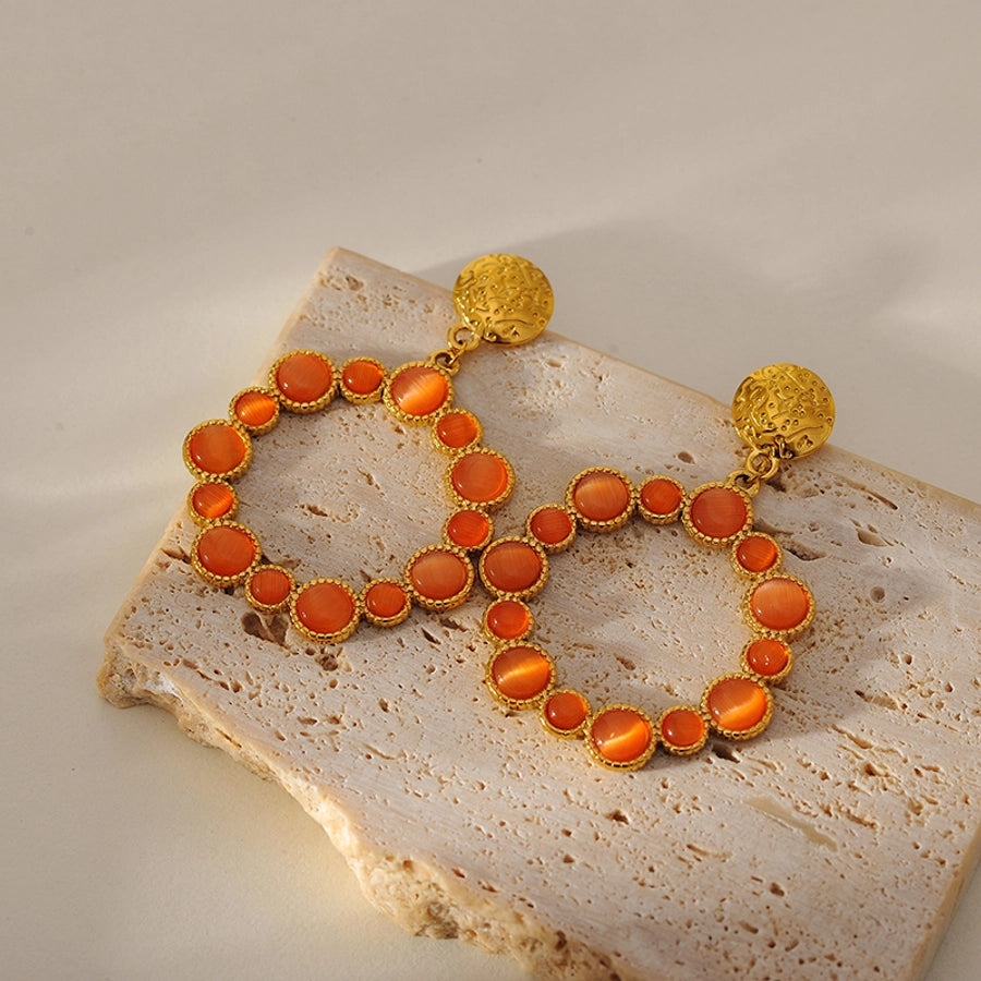 1 Pair Elegant Vintage Style Round 304 Stainless Steel Opal 18K Gold Plated Drop Earrings