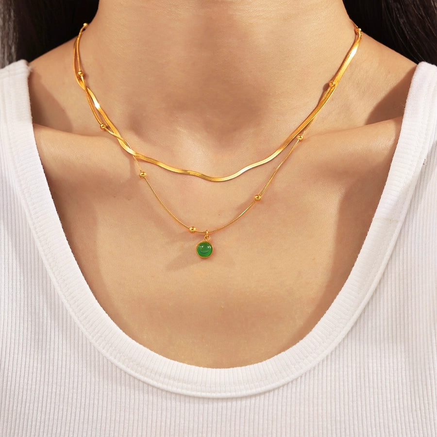 Jewelry Modern Style Commute Round 316 Stainless Steel  Titanium Steel Glass Stone Inlay Pendant Necklace Necklace