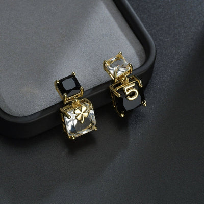 light luxury earrings letters cold style asymmetric square crystal earrings elegant  earrings for women high sense