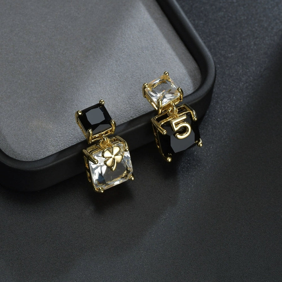 light luxury earrings letters cold style asymmetric square crystal earrings elegant  earrings for women high sense