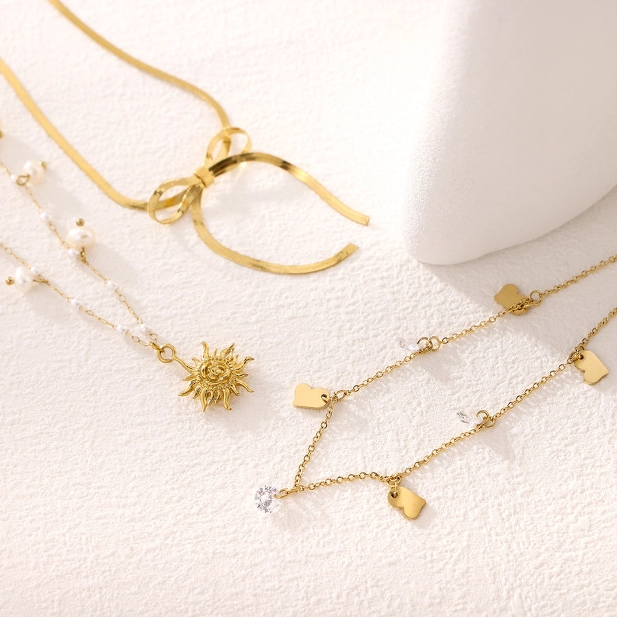 Jewelry Elegant Sun Bow Knot 304 Stainless Steel Necklace