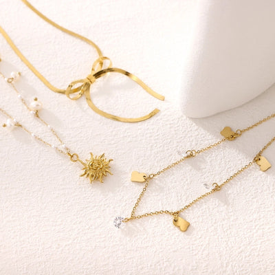 Jewelry Elegant Sun Bow Knot 304 Stainless Steel Necklace