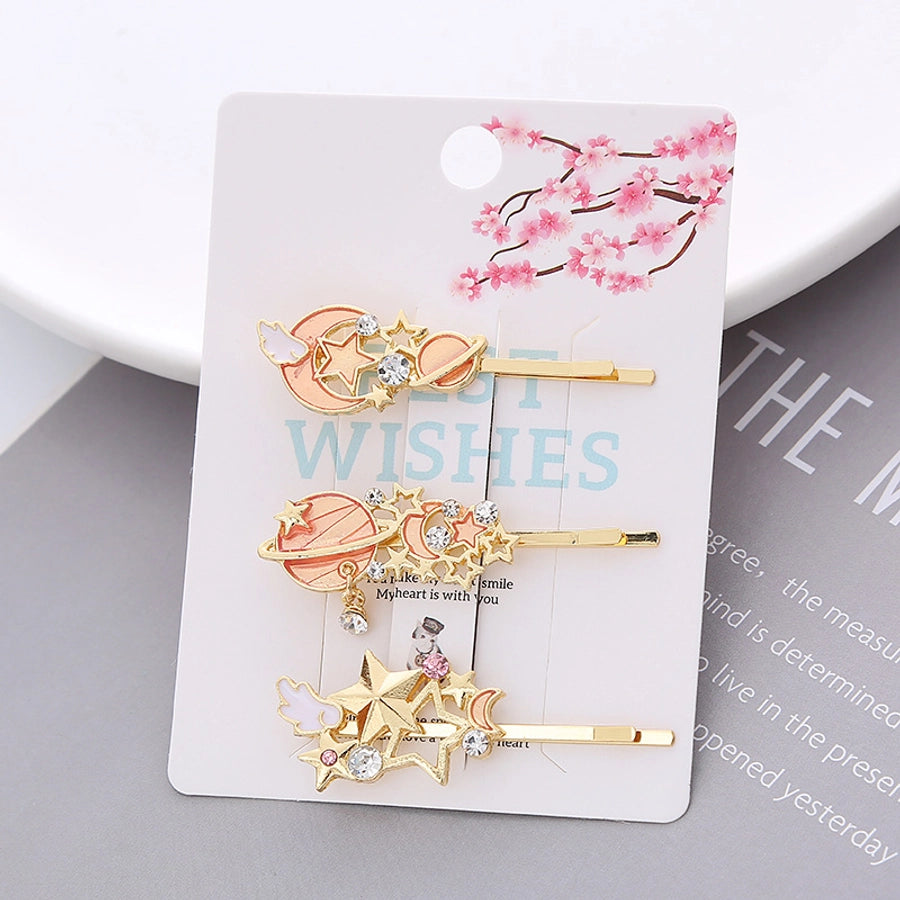 sweet geometric alloy plating rhinestones hair clip 1 set