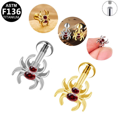 1 Piece Lip Rings Hip-Hop Rock Punk Spider Pure Titanium Titanium Alloy Zircon 14K Gold Plated White Gold Plated Lip Rings Ear Cartilage Rings & Studs