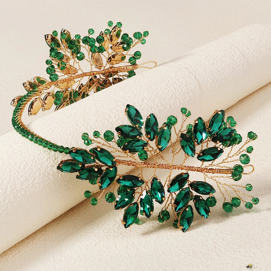 Women's Elegant Shiny Leaf Alloy Inlay Rhinestones Hair Band
