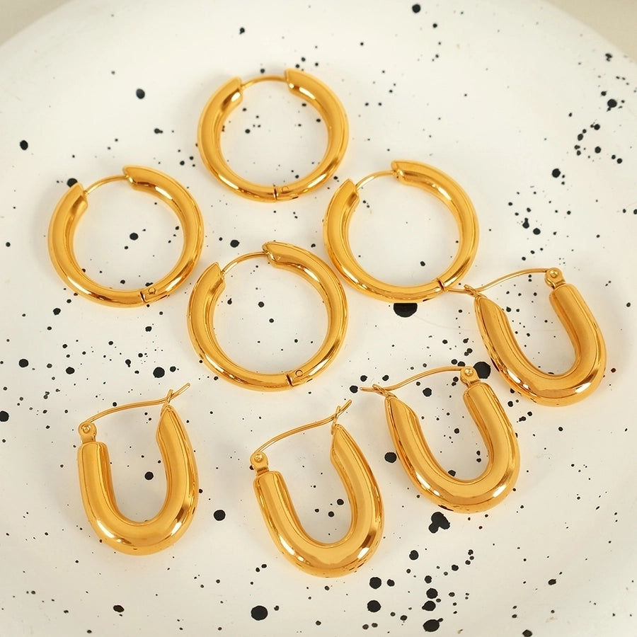 1 Pair IG Style Elegant Simple Style U Shape Round Polishing Plating 304 Stainless Steel 18K Gold Plated Earrings