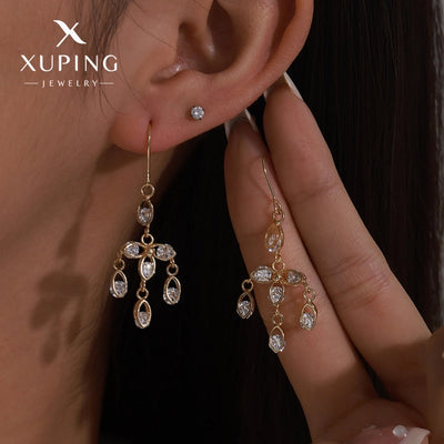 1 Pair Lady Sweet Geometric Tassel Plating Copper Artificial Gemstones 18K Gold Plated Drop Earrings