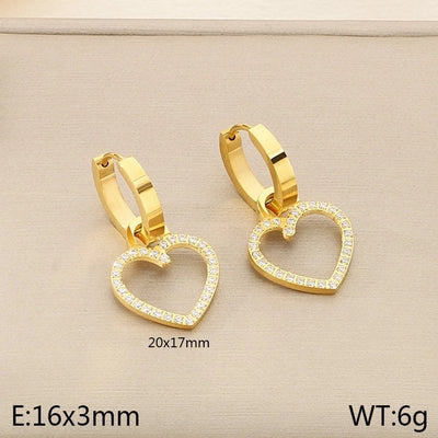1 Pair Vintage Style Square Heart Shape Hollow Out Inlay 304 Stainless Steel Pearl Zircon 18K Gold Plated Earrings