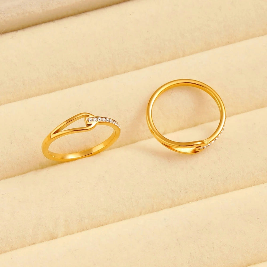 Jewelry Simple Style Commute Water Droplets Solid Color 304 Stainless Steel Rhinestones 18K Gold Plated Round Inlay Rings