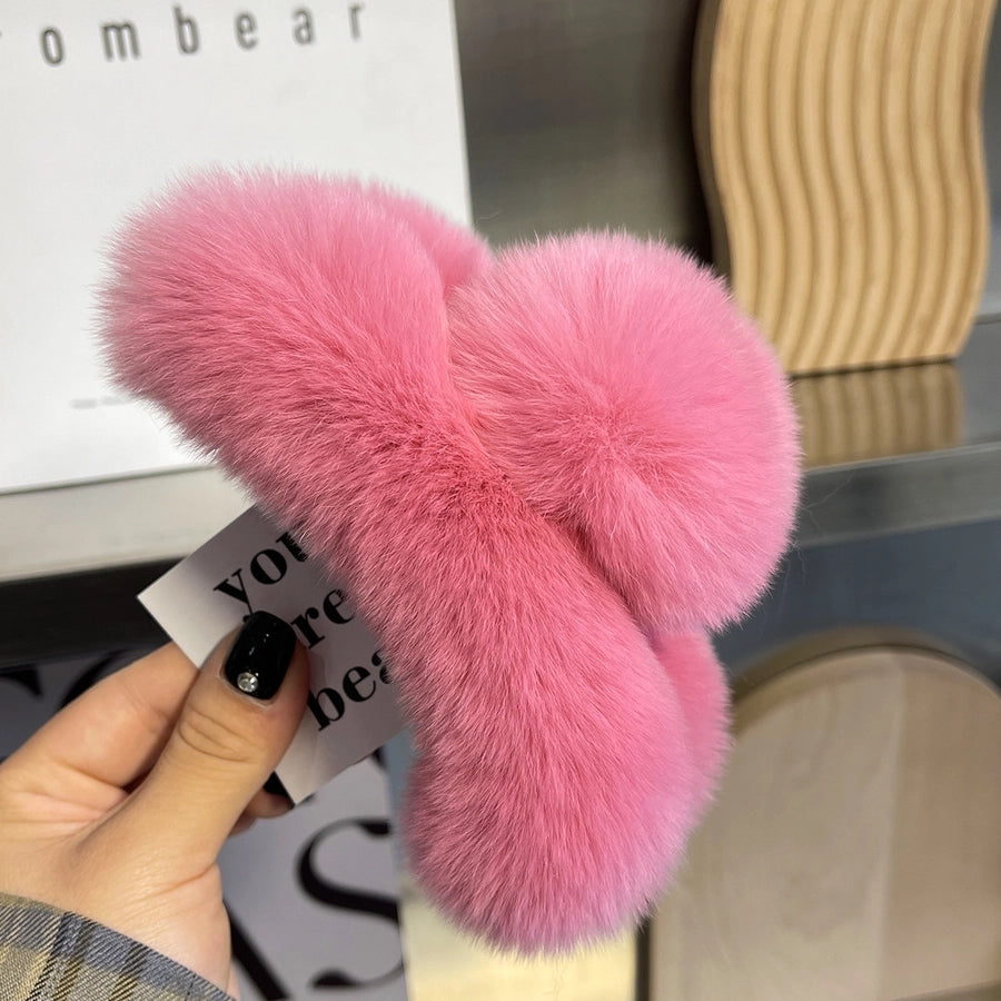 simple style geometric solid color rabbit fur hair claws 1 piece