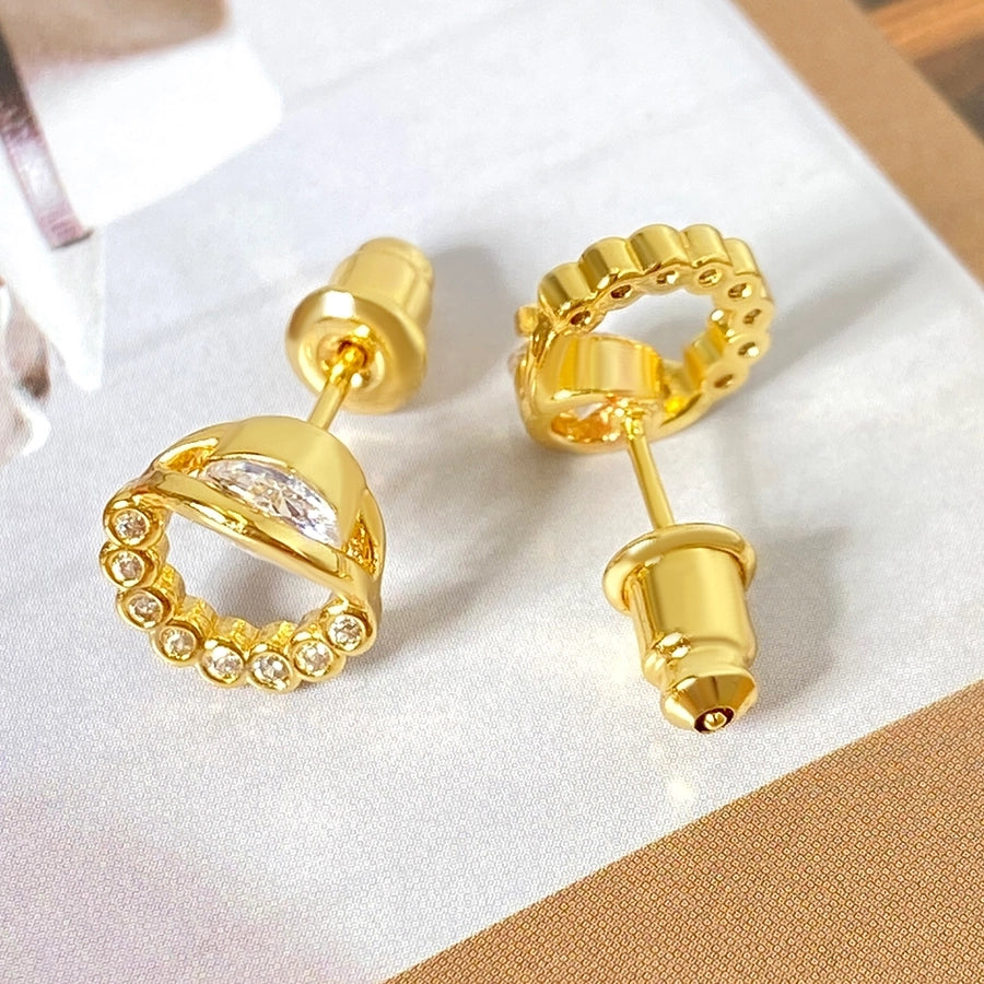 1 Pair Retro Geometric Plating Inlay Copper Zircon Zircon Ear Studs