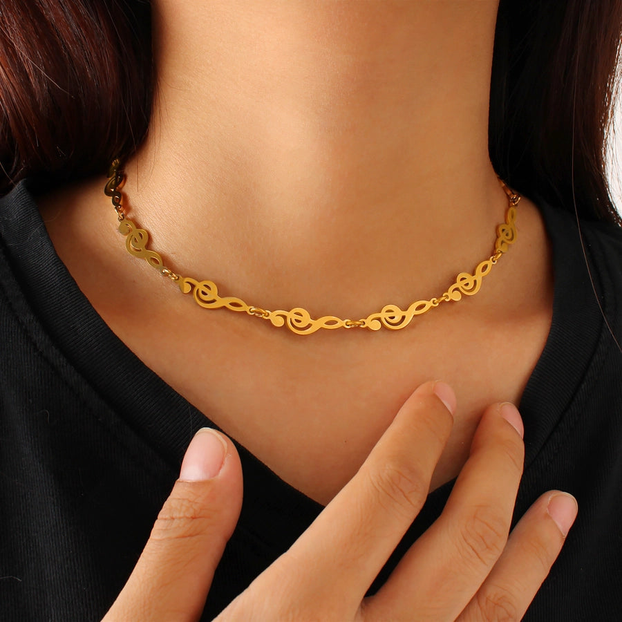 Jewelry IG Style Music Symbol Fish Bone 304 Stainless Steel 18K Gold Plated Bracelets Necklace