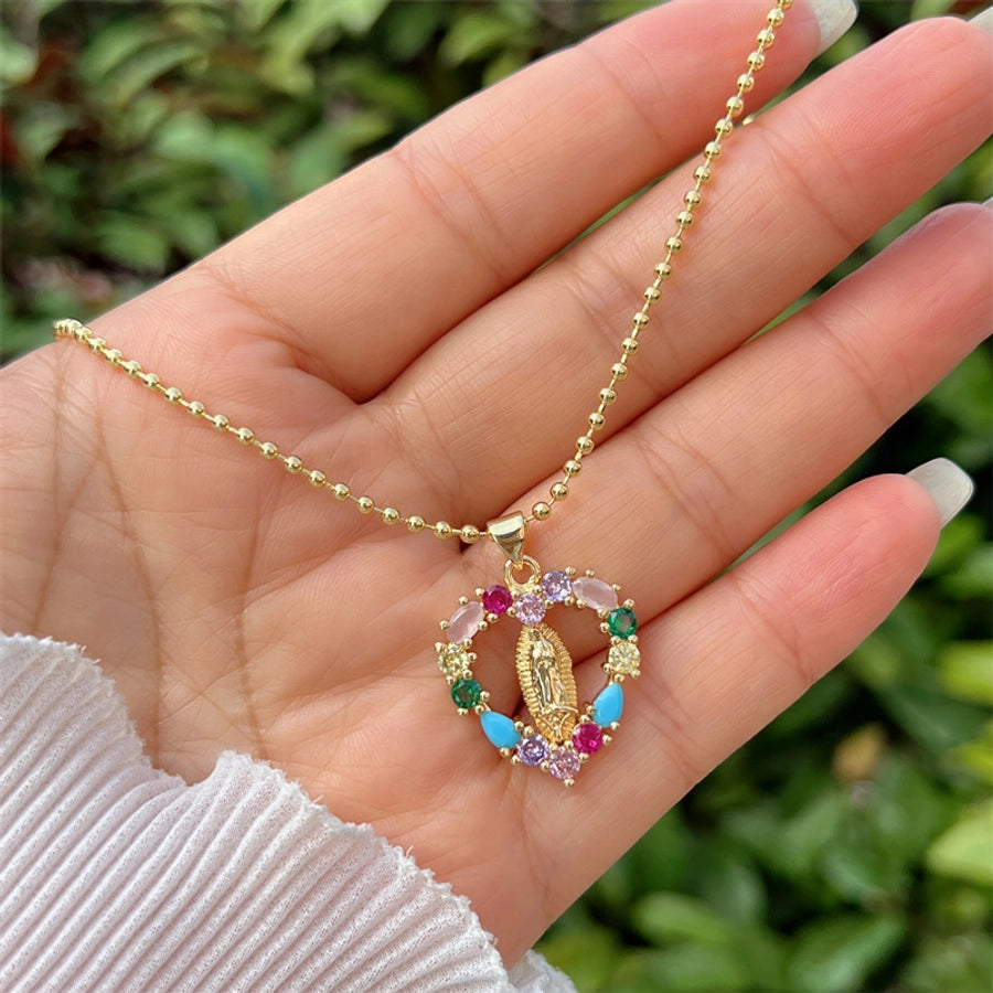 Jewelry Simple Style Classic Style Cross Virgin Mary Copper Zircon 18K Gold Plated Bracelets Necklace Jewelry Set