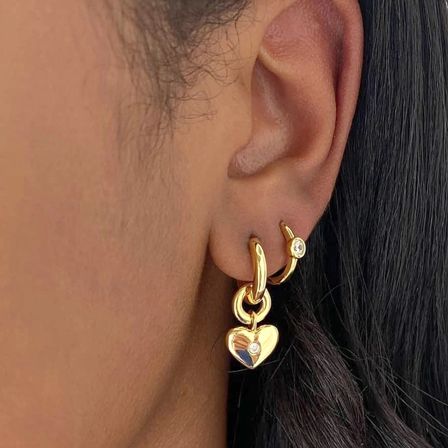 1 Pair IG Style Retro Heart Shape Inlay Copper Zircon 24K Gold Plated Huggie Earrings Drop Earrings