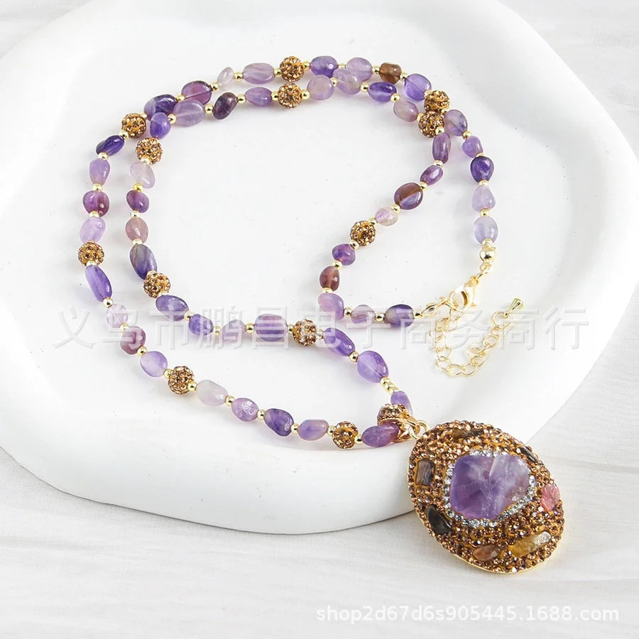 Bohemian Water Droplets natural stone Beaded Chain Pendant Necklace In Bulk