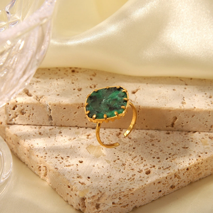 Jewelry Vintage Style French Style Square 201 Stainless Steel Turquoise 18K Gold Plated Polishing Plating Inlay Rings Earrings Jewelry Set