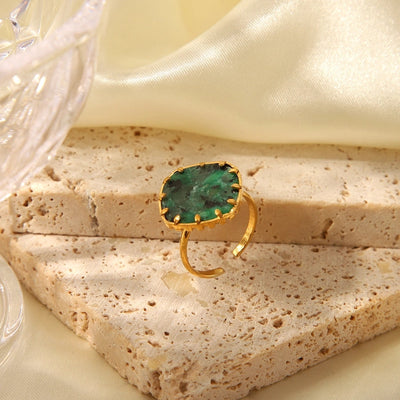 Jewelry Vintage Style French Style Square 201 Stainless Steel Turquoise 18K Gold Plated Polishing Plating Inlay Rings Earrings Jewelry Set