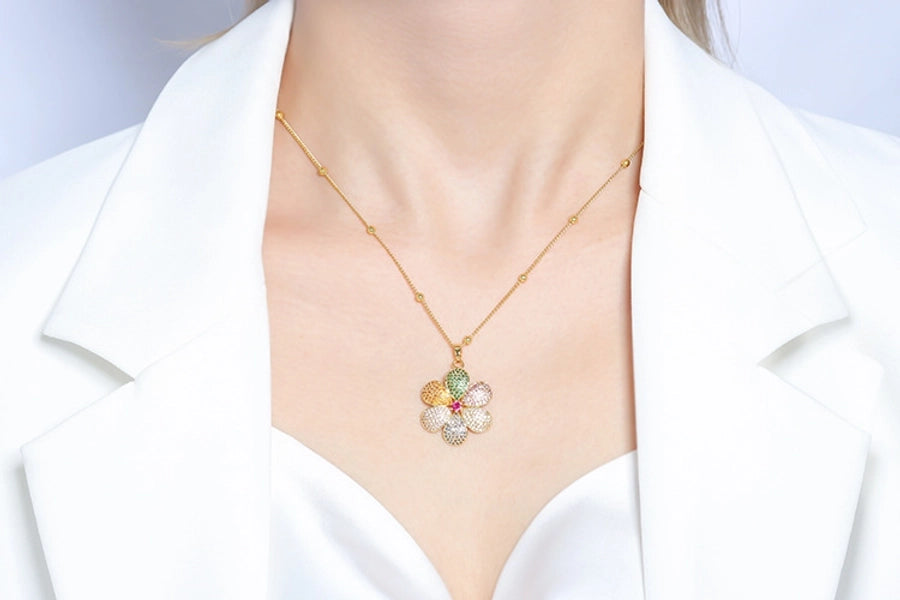 Copper Plating Flower Pendant Necklace